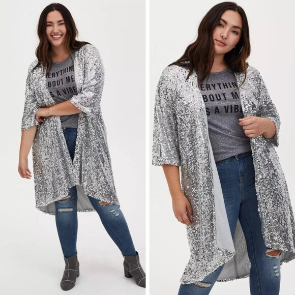 Torrid Silver Sequin Open Front Kimono - Picture 1 of 12